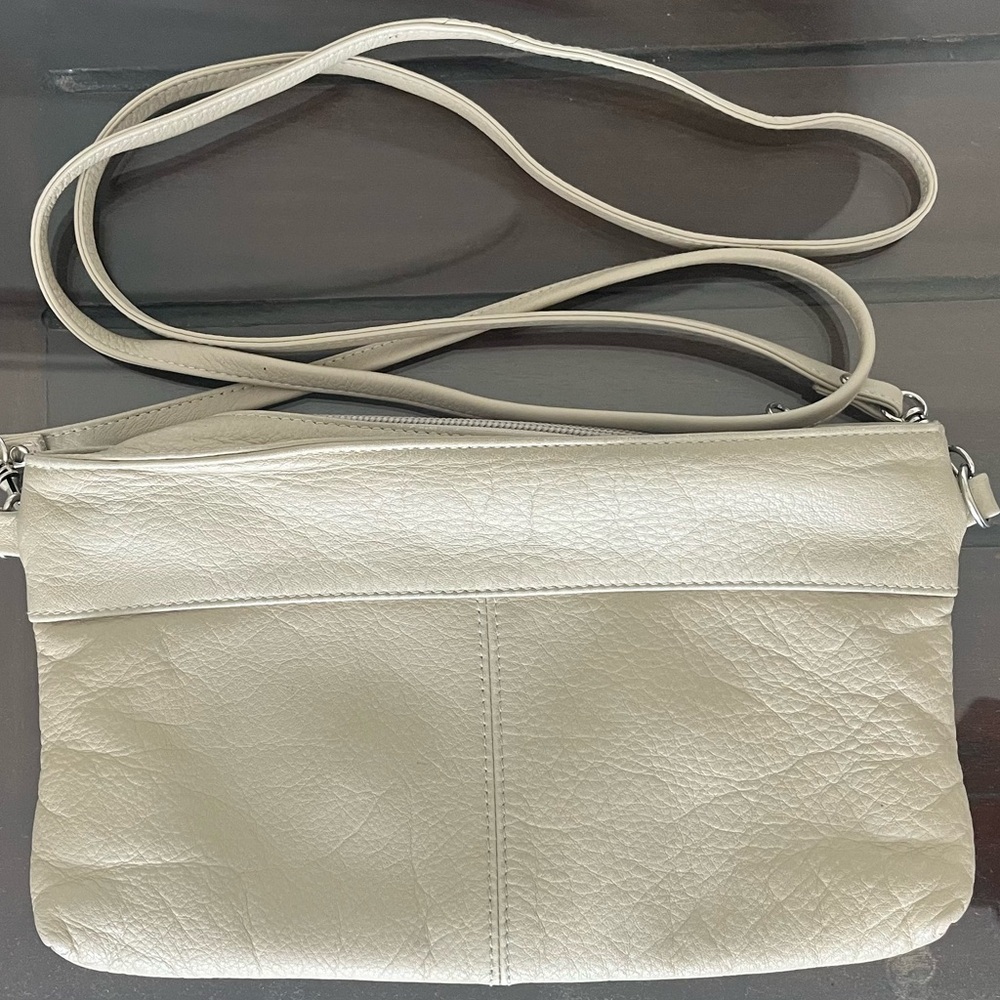 Elegant Genuine Leather Derek Alexander Crossbody Purse in Cream